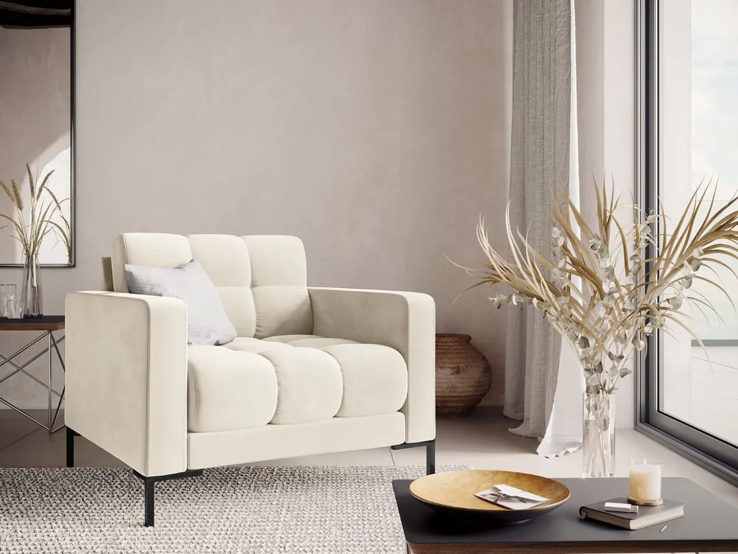 Cosmopolitan Design - Poltrona "Bali" em veludo bege claro - 87x92x75cm