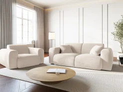 Cosmopolitan Design - Poltrona "Nolio" 2 lugares em tecido chenille bege claro - 105x95x72cm