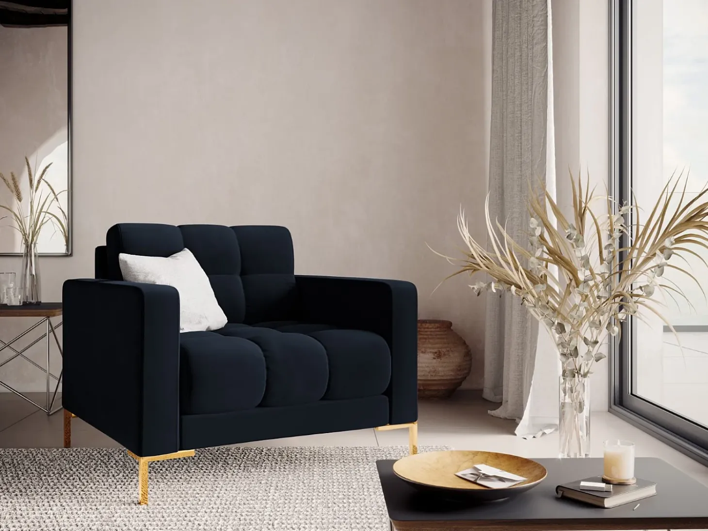 Cosmopolitan Design - Poltrona "Bali" em veludo azul escuro - 87x92x75cm