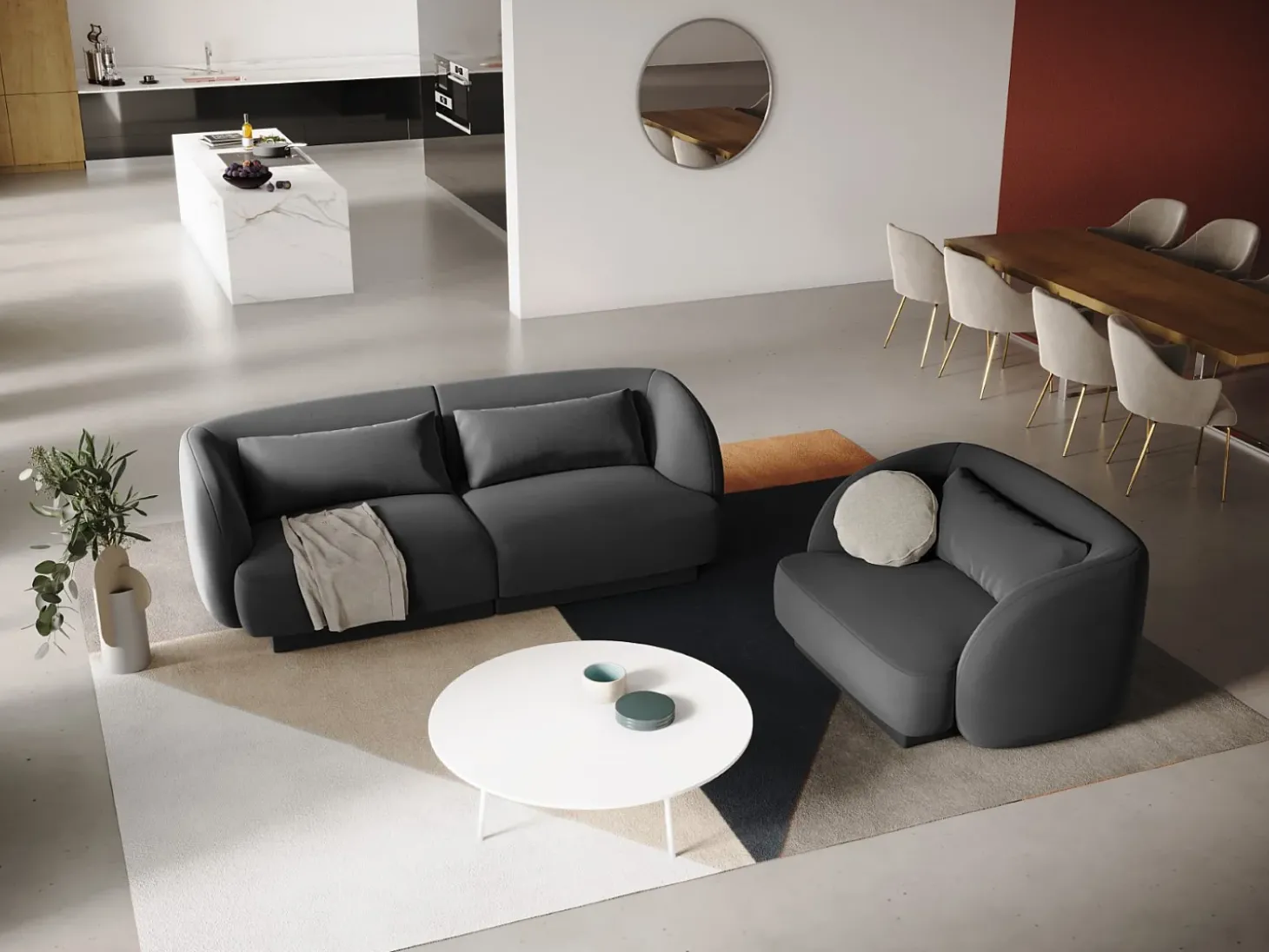 Cosmopolitan Design - Poltrona "Tulum" em veludo cinza - 103x90x70cm