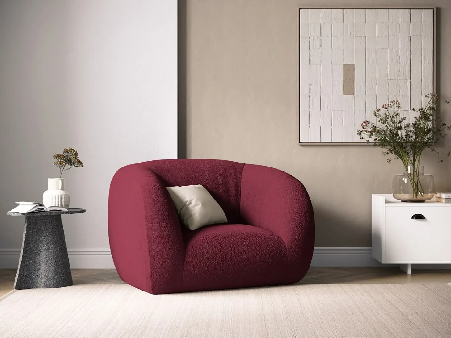 Cosmopolitan Design - Poltrona "Essen" em tecido bouclé bordeaux - 130x95x86cm