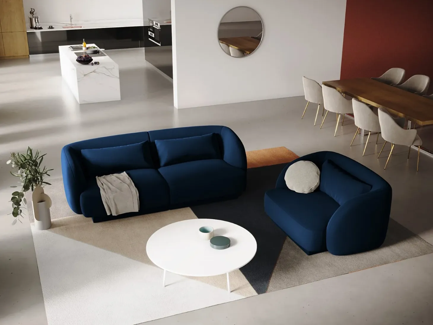 Cosmopolitan Design - Poltrona "Tulum" em veludo azul real - 103x90x70cm