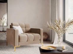 Cosmopolitan Design - Poltrona "Bali" em veludo bege - 87x92x75cm