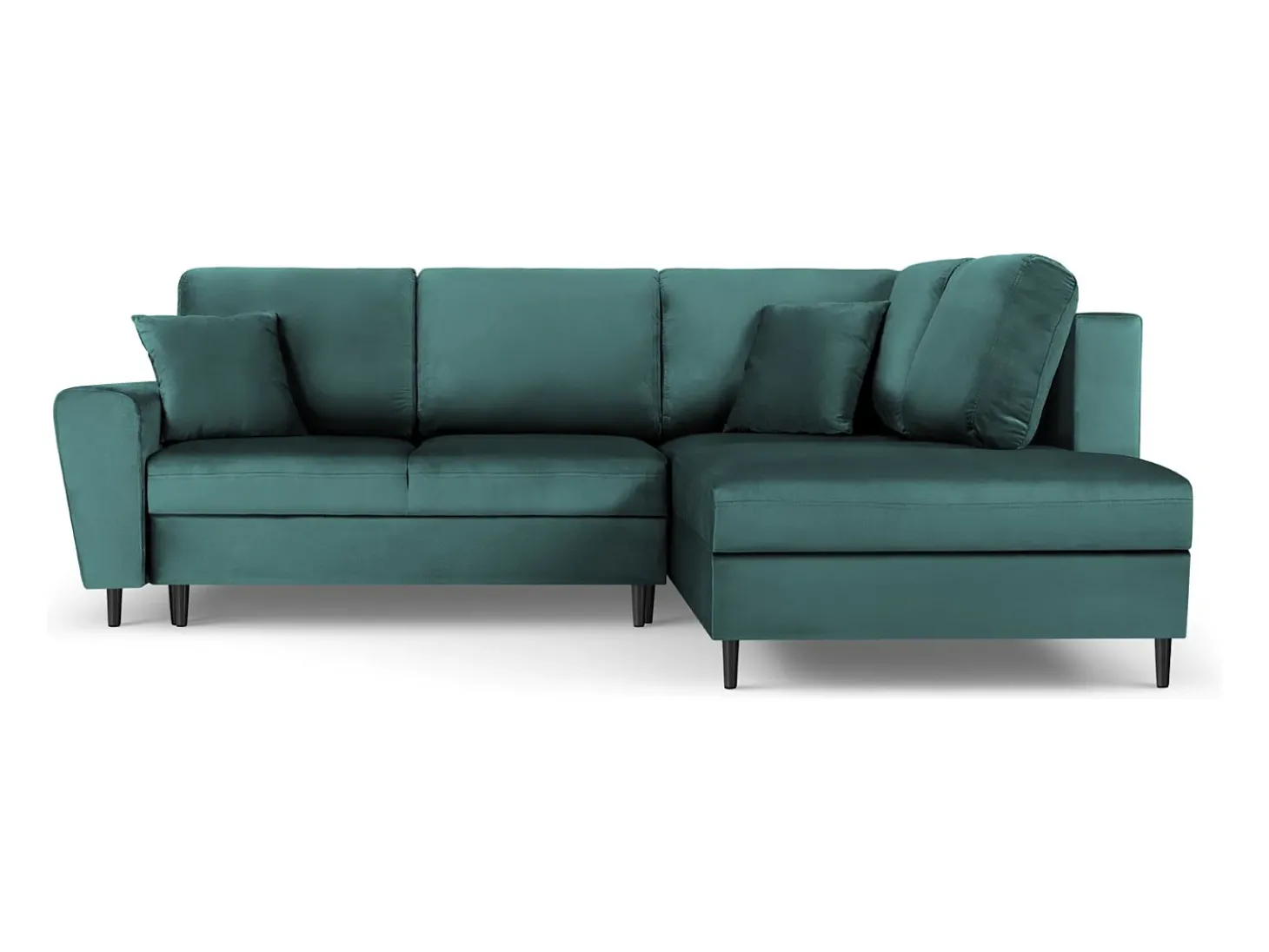 Cosmopolitan Design - Sofá convertível de canto direito com caixa de arrumação "Kyoto" 5 lugares em veludo petróleo - 243x194x88cm