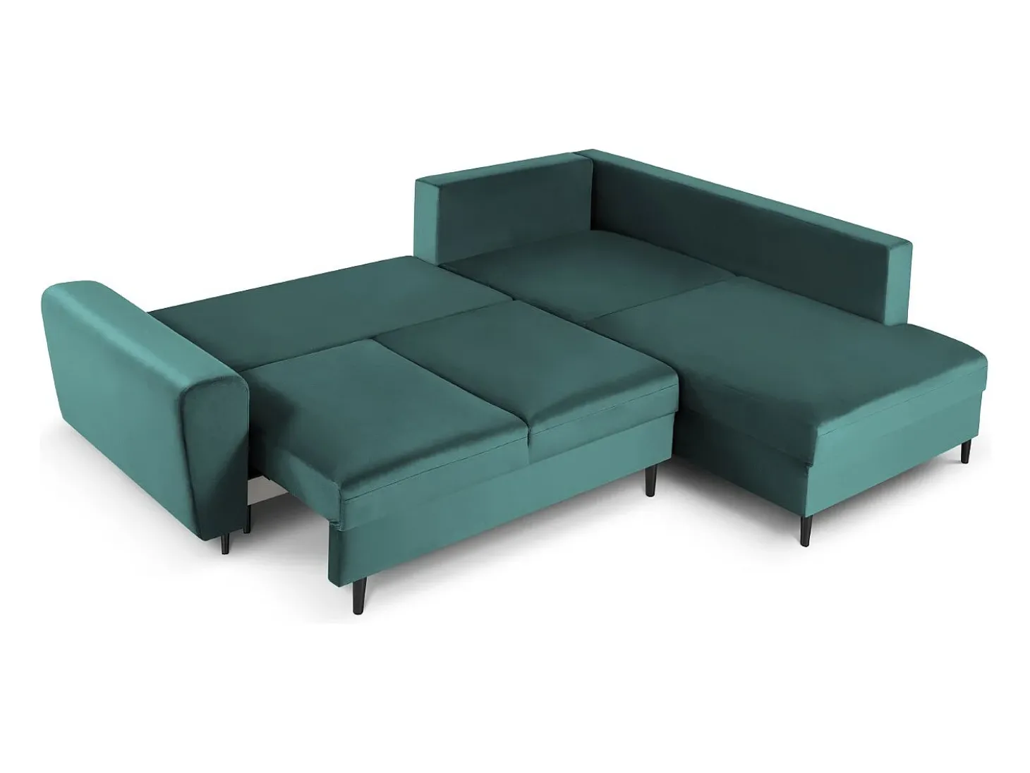 Cosmopolitan Design - Sofá convertível de canto direito com caixa de arrumação "Kyoto" 5 lugares em veludo petróleo - 243x194x88cm