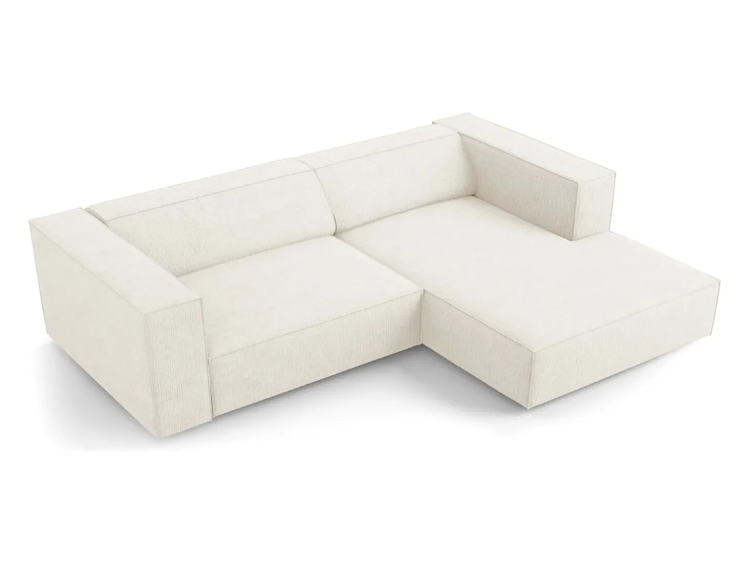 Cosmopolitan Design - Sofá de canto direito "Arendal" 3 lugares em tecido chenille com efeito canelado marfim - 224x166x70cm
