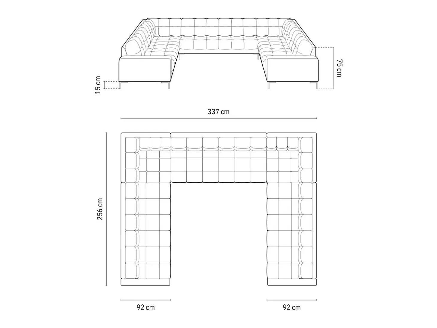 Cosmopolitan Design - Sofá panorâmico "Bali" 9 lugares em veludo rosa - 327x256x75cm