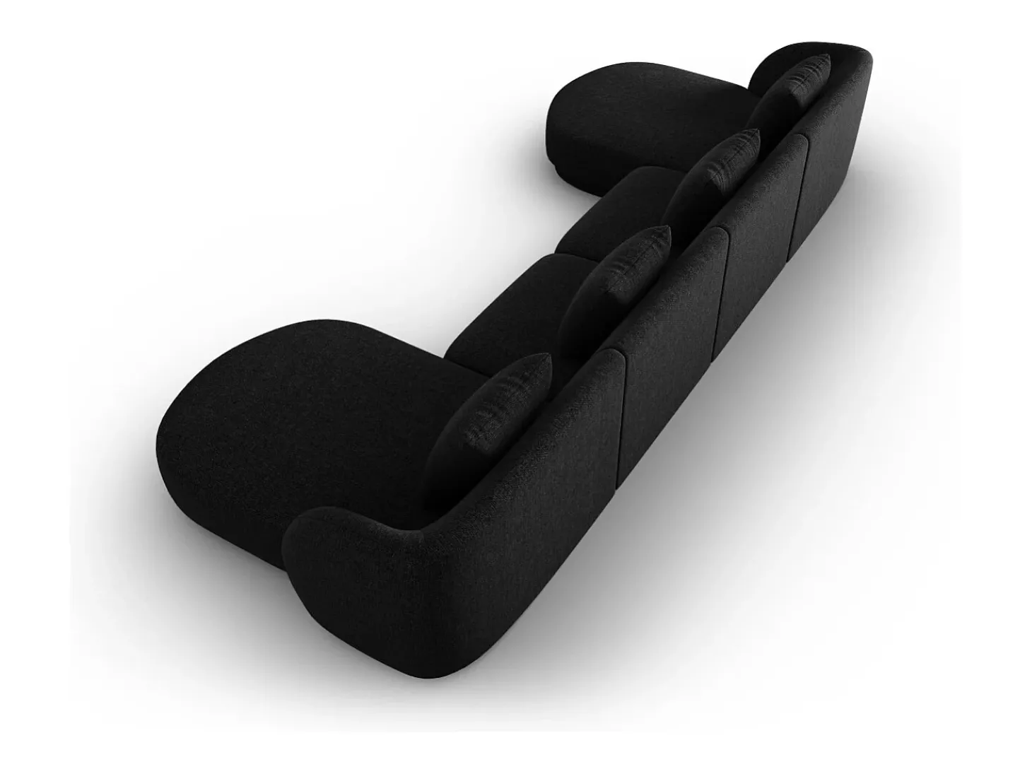 Cosmopolitan Design - Sofá panorâmico "Tulum" 5 lugares em tecido chenille preto - 330x156x70cm