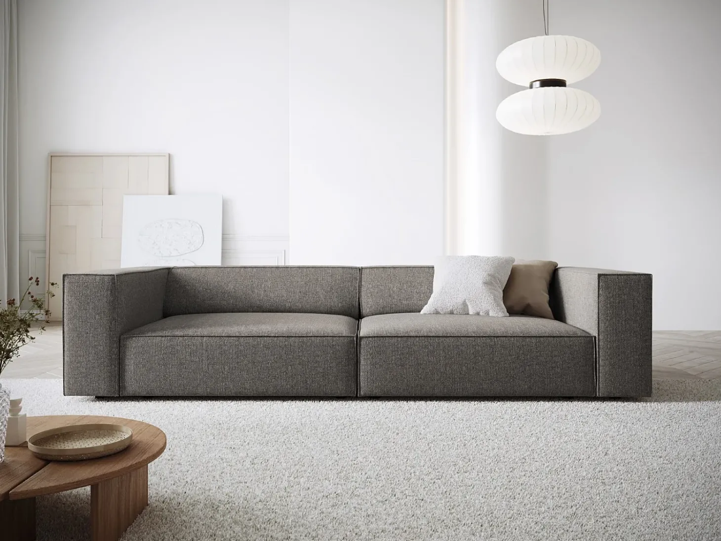Cosmopolitan Design - Sofá "Arendal" 4 lugares em tecido chenille cinza - 244x102x70cm