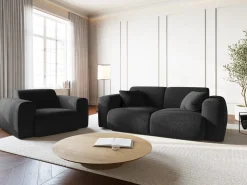 Cosmopolitan Design - Sofá "Nolio" 2 lugares em tecido chenille preto - 170x95x72cm