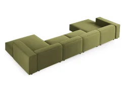 Cosmopolitan Design - Sofá panorâmico "Arendal" 6 lugares em veludo verde claro - 364x166x70cm