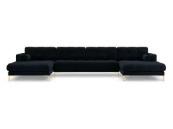Cosmopolitan Design - Sofá panorâmico "Bali" 7 lugares em veludo azul escuro - 383x185x75cm