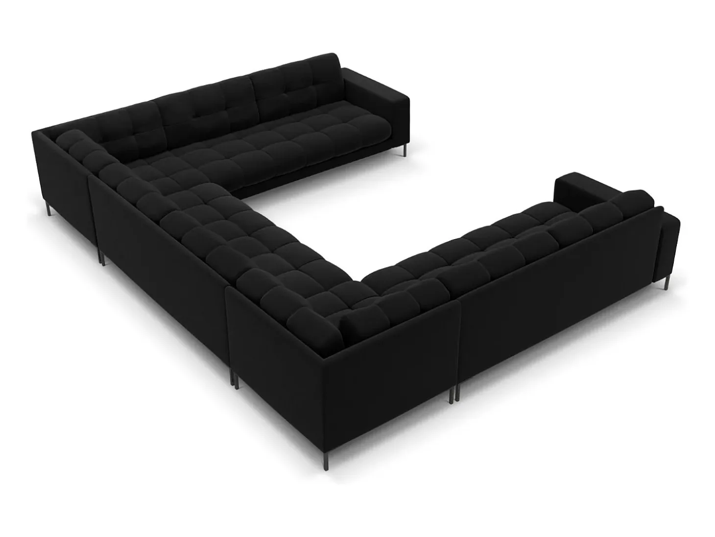 Cosmopolitan Design - Sofá panorâmico "Bali" 9 lugares em veludo preto - 327x256x75cm
