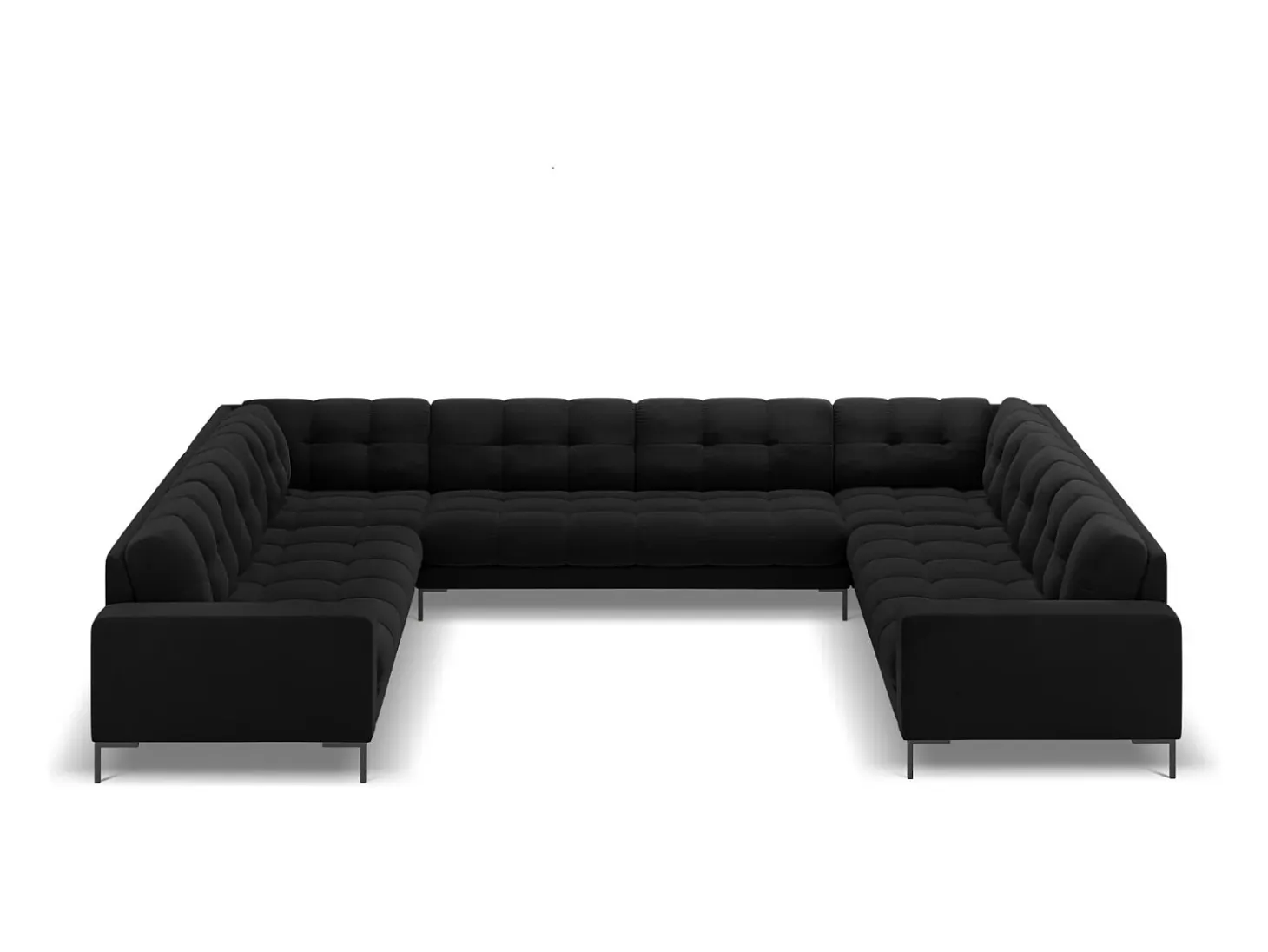 Cosmopolitan Design - Sofá panorâmico "Bali" 9 lugares em veludo preto - 327x256x75cm