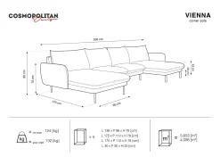 Cosmopolitan Design - Sofá panorâmico "Vienna" 6 lugares em veludo preto - 350x170x95cm