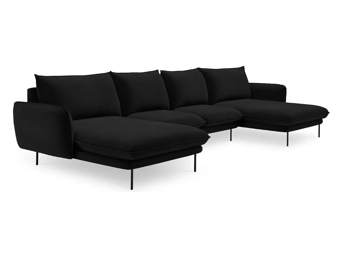 Cosmopolitan Design - Sofá panorâmico "Vienna" 6 lugares em veludo preto - 350x170x95cm
