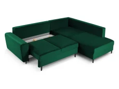 Cosmopolitan Design - Sofá convertível de canto direito com caixa de arrumação "Kyoto" 5 lugares em veludo verde garrafa - 243x194x88cm