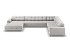 Cosmopolitan Design - Sofá de canto direito panorâmico "Bali" 7 lugares em veludo prata - 327x256x75cm