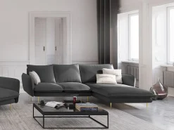 Cosmopolitan Design - Sofá de canto direito "Vienna" 5 lugares em tecido estrutural cinza escuro - 255x170x95cm