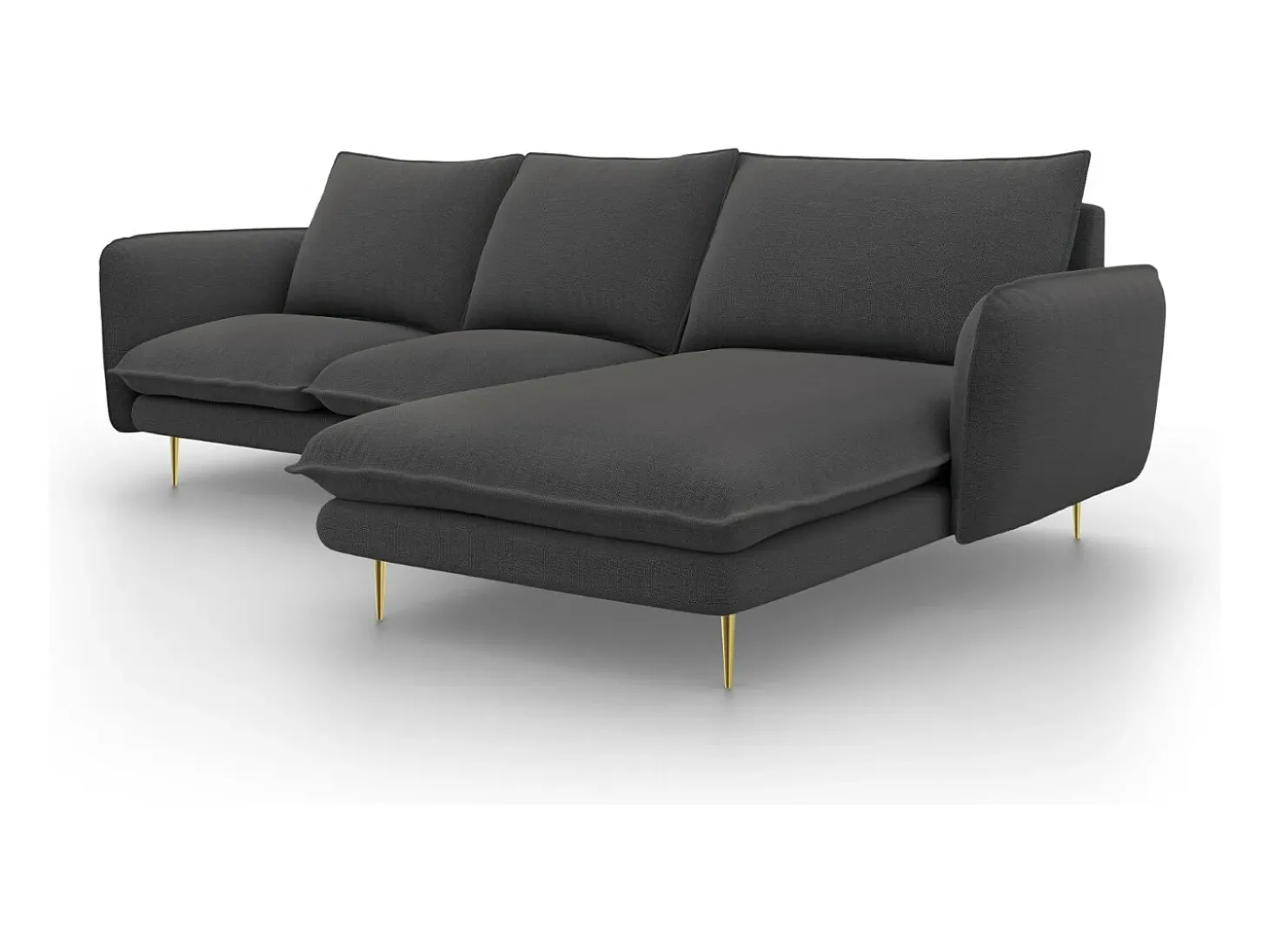 Cosmopolitan Design - Sofá de canto direito "Vienna" 5 lugares em tecido estrutural cinza escuro - 255x170x95cm