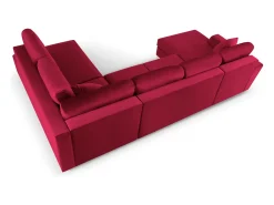 Cosmopolitan Design - Sofá panorâmico convertível em linha reta com caixa de arrumação "Kyoto" 7 lugares em veludo vermelho - 313x194x88cm