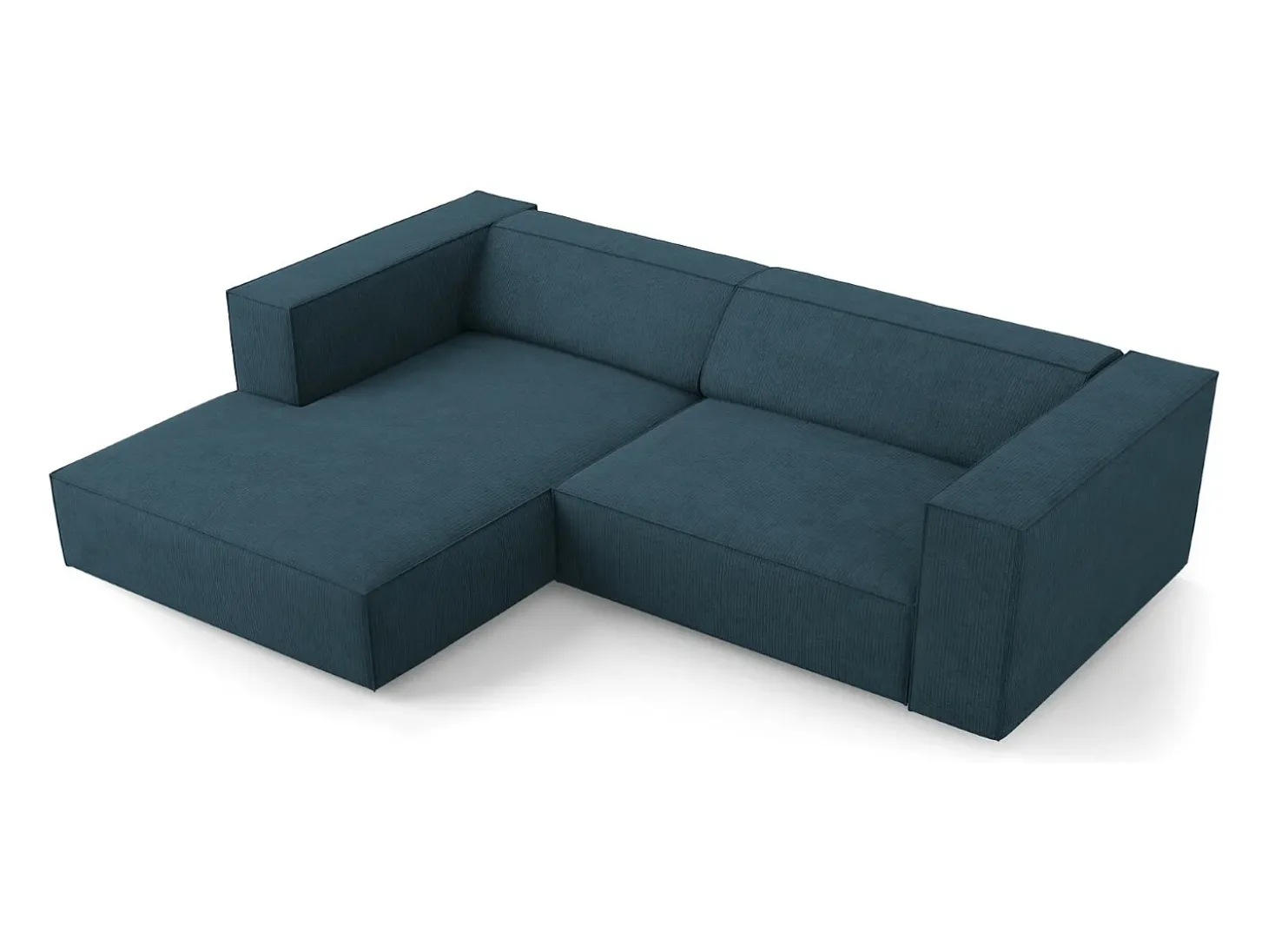 Cosmopolitan Design - Sofá de canto esquerdo "Arendal" 3 lugares em tecido chenille com efeito canelado azul marinho - 224x166x70cm