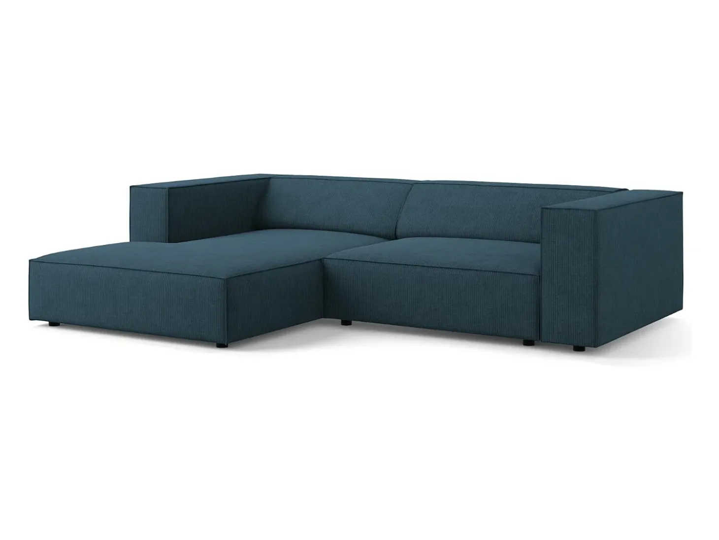 Cosmopolitan Design - Sofá de canto esquerdo "Arendal" 3 lugares em tecido chenille com efeito canelado azul marinho - 224x166x70cm