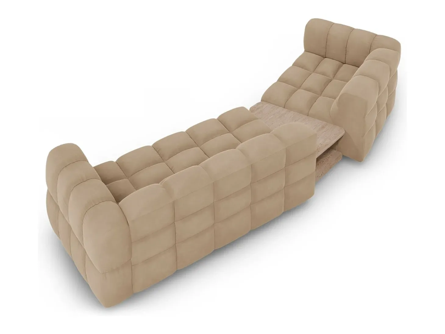 Cosmopolitan Design - Sofá modular virado para a esquerda "Sky" 3 lugares em veludo areia - 353x148x75cm