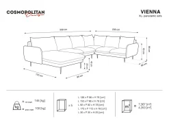 Cosmopolitan Design - Sofá de canto direito panorâmico "Vienna" 7 lugares em veludo cinza claro - 330x235x95cm