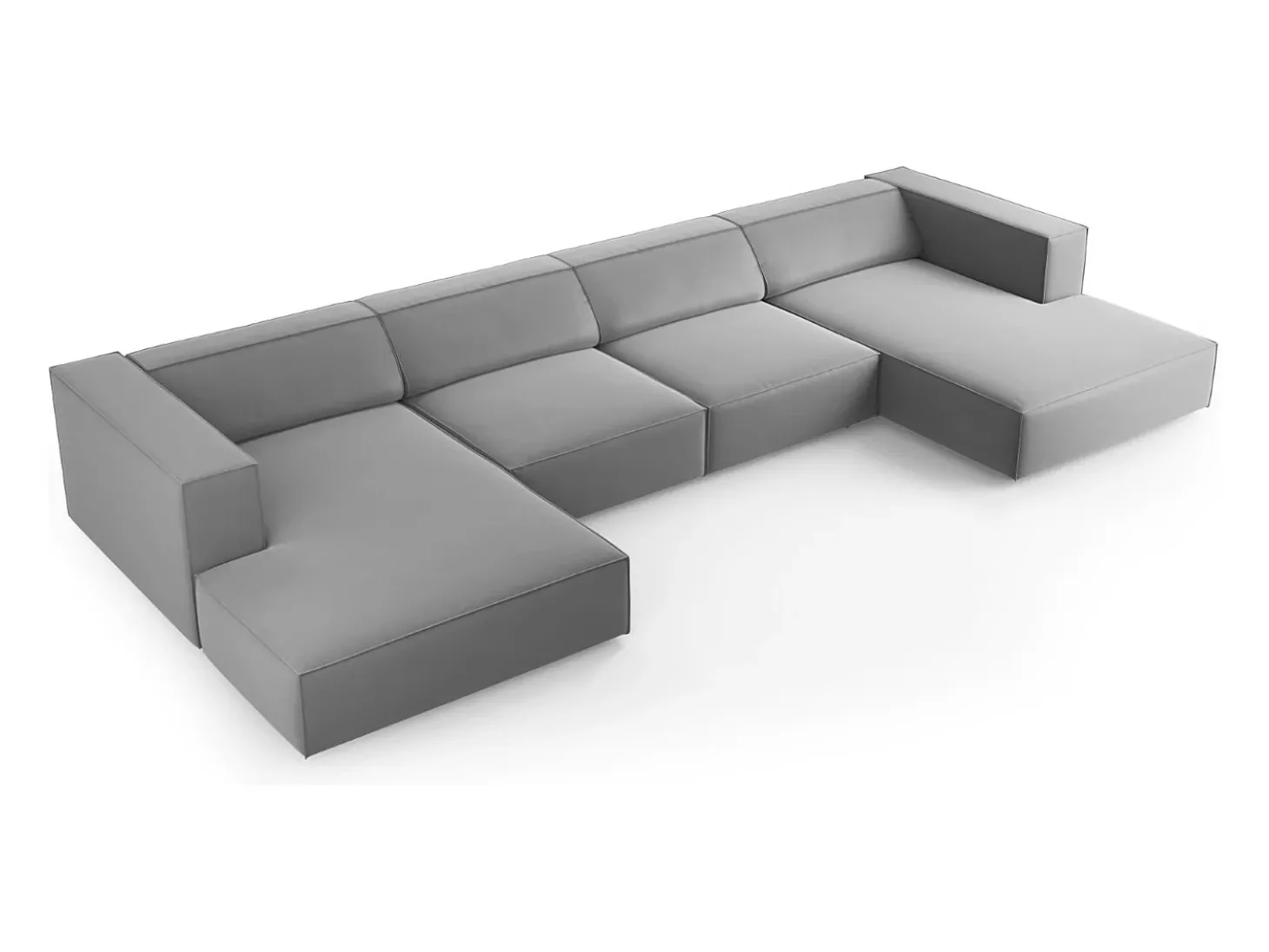 Cosmopolitan Design - Sofá panorâmico "Arendal" 6 lugares em veludo cinza claro - 364x166x70cm