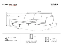 Cosmopolitan Design - Sofá de canto esquerdo "Vienna" 5 lugares em tecido estrutural cinza claro - 255x170x95cm