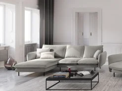 Cosmopolitan Design - Sofá de canto esquerdo "Vienna" 5 lugares em tecido estrutural cinza claro - 255x170x95cm