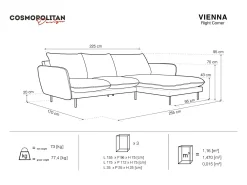 Cosmopolitan Design - Sofá de canto direito "Vienna" 5 lugares em tecido estrutural cinza claro - 255x170x95cm