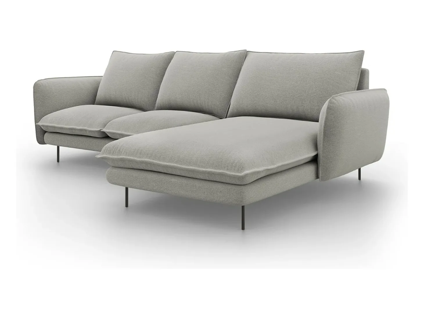 Cosmopolitan Design - Sofá de canto direito "Vienna" 5 lugares em tecido estrutural cinza claro - 255x170x95cm