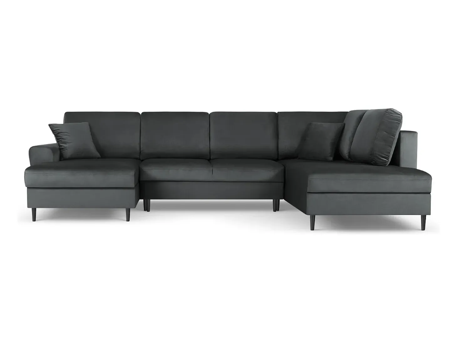 Cosmopolitan Design - Sofá panorâmico convertível em linha reta com caixa de arrumação "Kyoto" 7 lugares em veludo cinza escuro - 313x194x88cm
