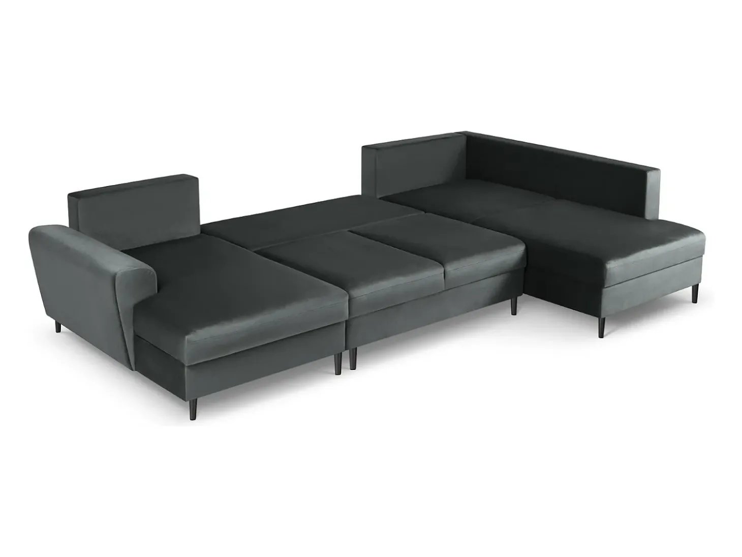 Cosmopolitan Design - Sofá panorâmico convertível em linha reta com caixa de arrumação "Kyoto" 7 lugares em veludo cinza escuro - 313x194x88cm