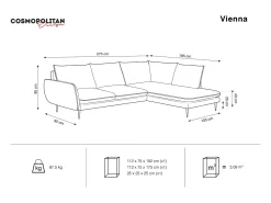 Cosmopolitan Design - Sofá de canto direito "Vienna" 6 lugares em tecido estrutural cinza escuro - 275x185x95cm