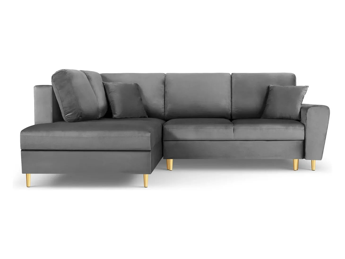 Cosmopolitan Design - Sofá convertível de canto esquerdo com caixa de arrumação "Kyoto" 5 lugares em veludo cinza claro - 243x194x88cm