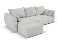 Cosmopolitan Design - Sofá convertível de canto esquerdo com caixa de arrumação "Matera" 4 lugares em tecido chenille cinza claro - 253x173x86cm