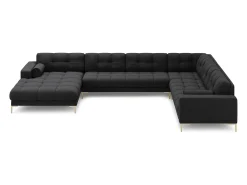 Cosmopolitan Design - Sofá de canto direito panorâmico "Bali" 7 lugares em tecido estrutural cinza escuro - 327x256x75cm
