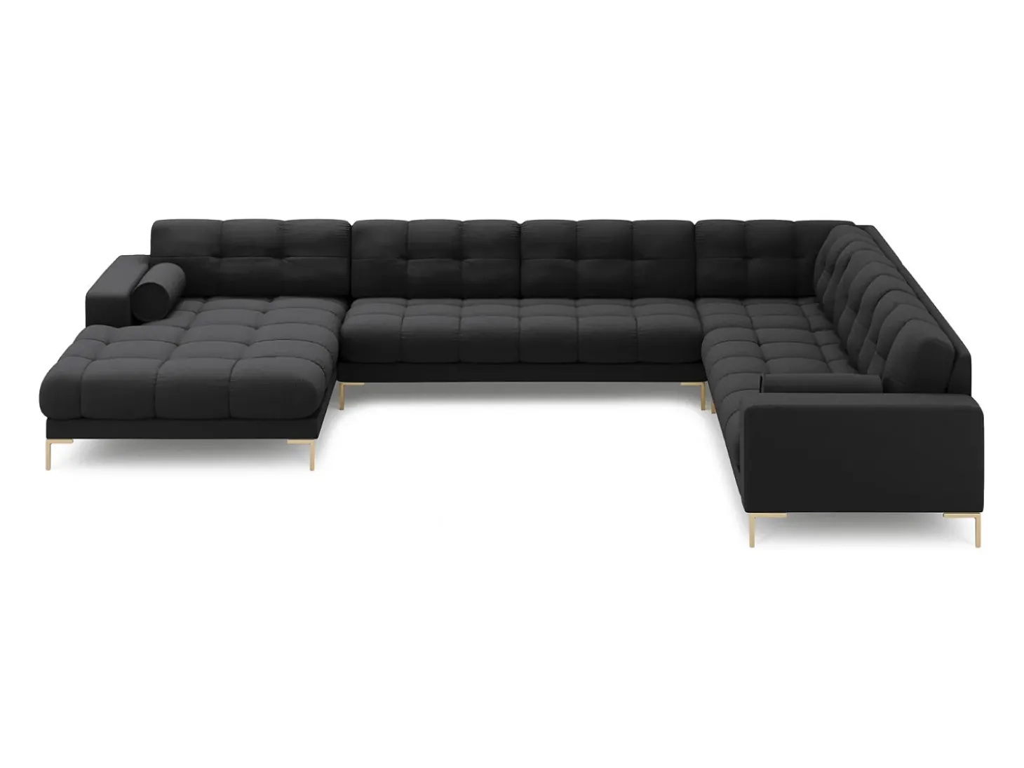 Cosmopolitan Design - Sofá de canto direito panorâmico "Bali" 7 lugares em tecido estrutural cinza escuro - 327x256x75cm