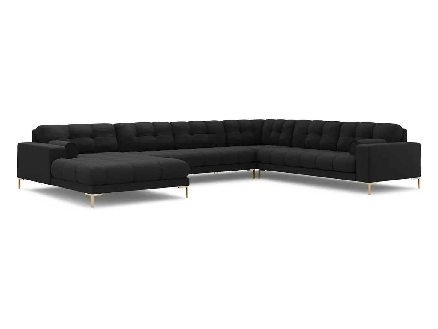 Cosmopolitan Design - Sofá de canto direito panorâmico "Bali" 7 lugares em tecido estrutural cinza escuro - 327x256x75cm