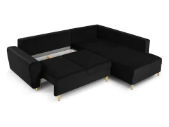 Cosmopolitan Design - Sofá convertível de canto direito com caixa de arrumação "Kyoto" 5 lugares em veludo preto - 243x194x88cm