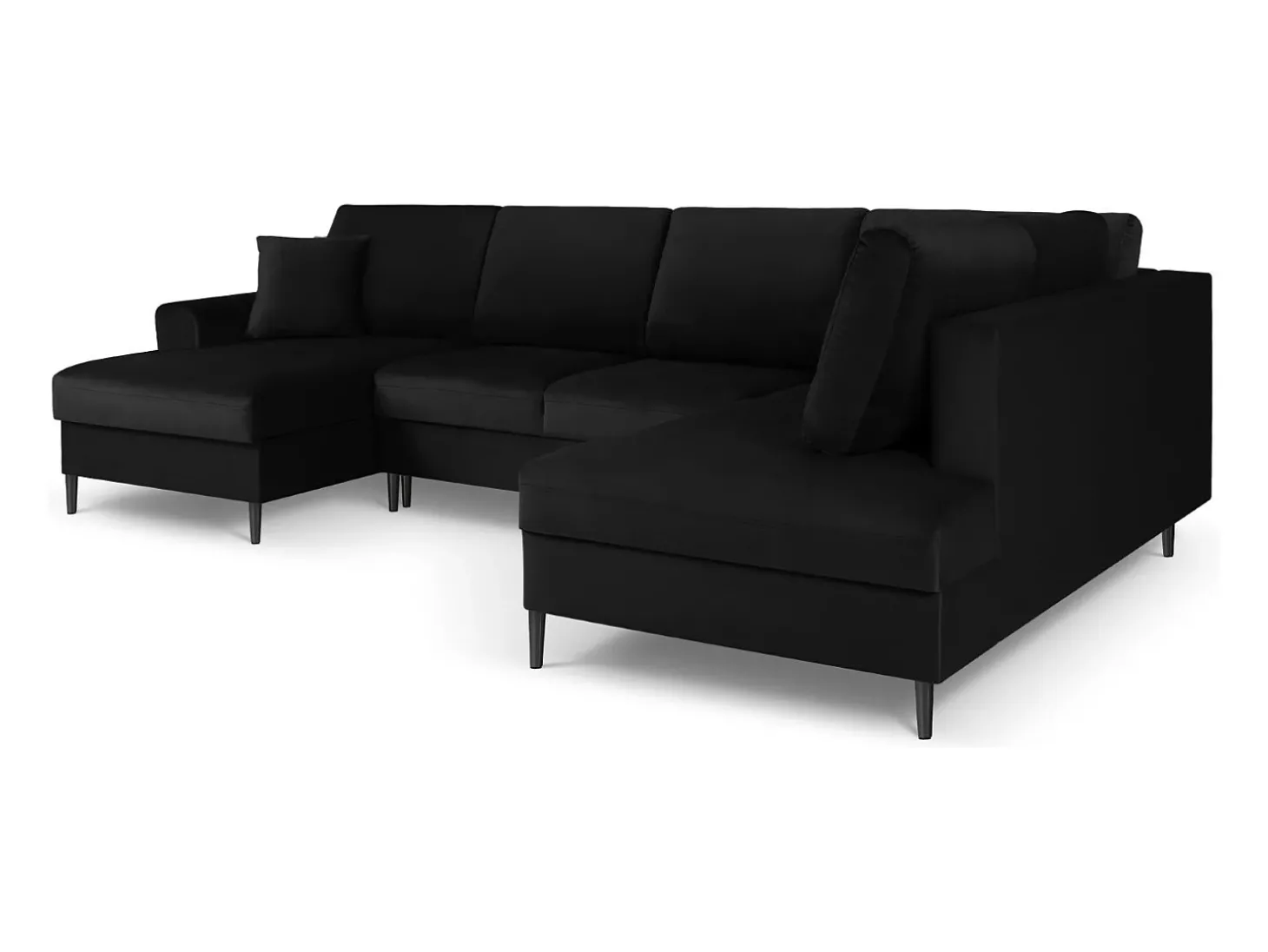 Cosmopolitan Design - Sofá panorâmico convertível em linha reta com caixa de arrumação "Kyoto" 7 lugares em veludo preto - 313x194x88cm