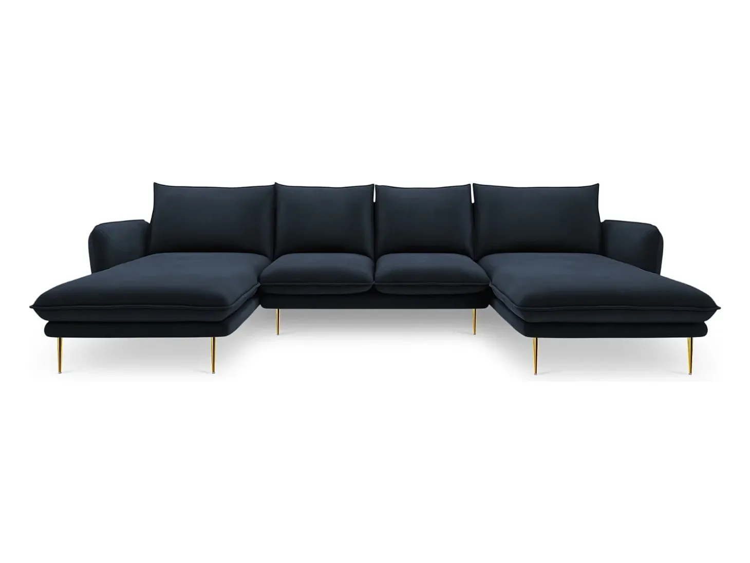 Cosmopolitan Design - Sofá panorâmico "Vienna" 6 lugares em veludo azul escuro - 350x170x95cm