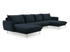 Cosmopolitan Design - Sofá panorâmico "Vienna" 6 lugares em veludo azul escuro - 350x170x95cm