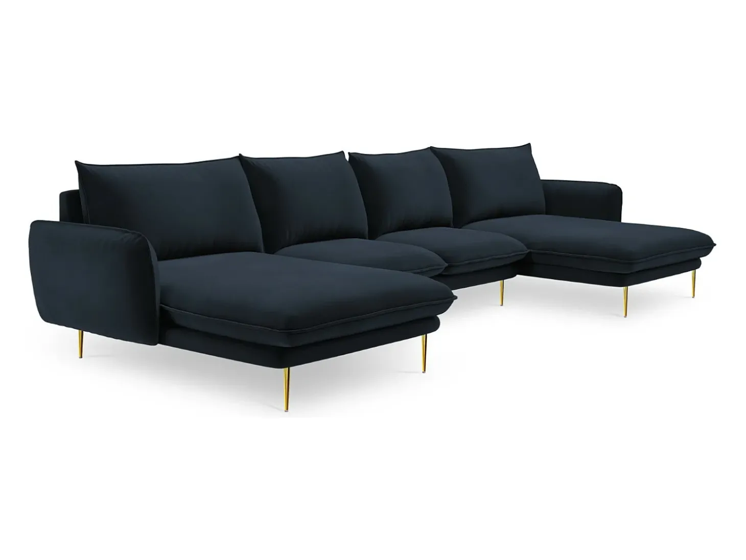 Cosmopolitan Design - Sofá panorâmico "Vienna" 6 lugares em veludo azul escuro - 350x170x95cm