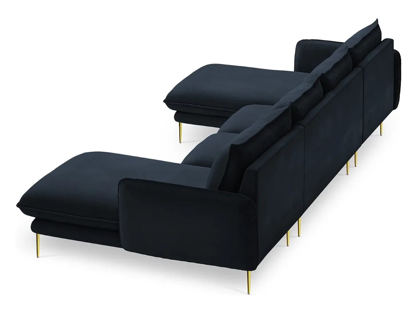 Cosmopolitan Design - Sofá panorâmico "Vienna" 6 lugares em veludo azul escuro - 350x170x95cm