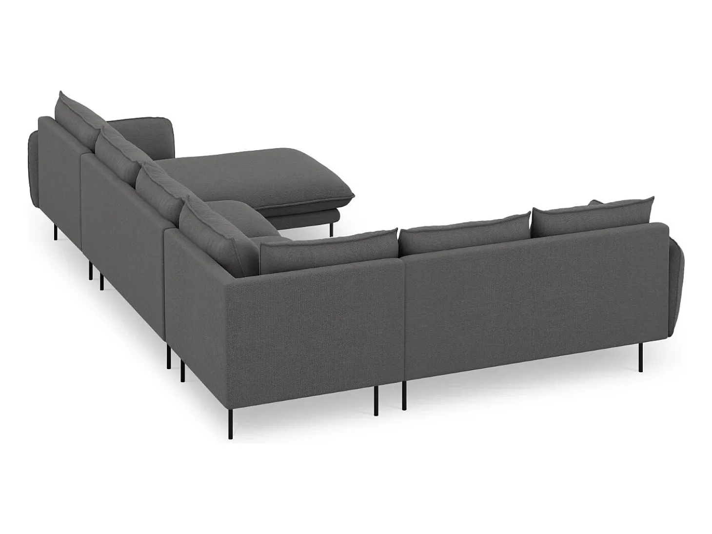 Cosmopolitan Design - Sofá de canto panorâmico à esquerda "Vienna" 7 lugares em tecido estrutural cinza escuro - 330x235x95cm