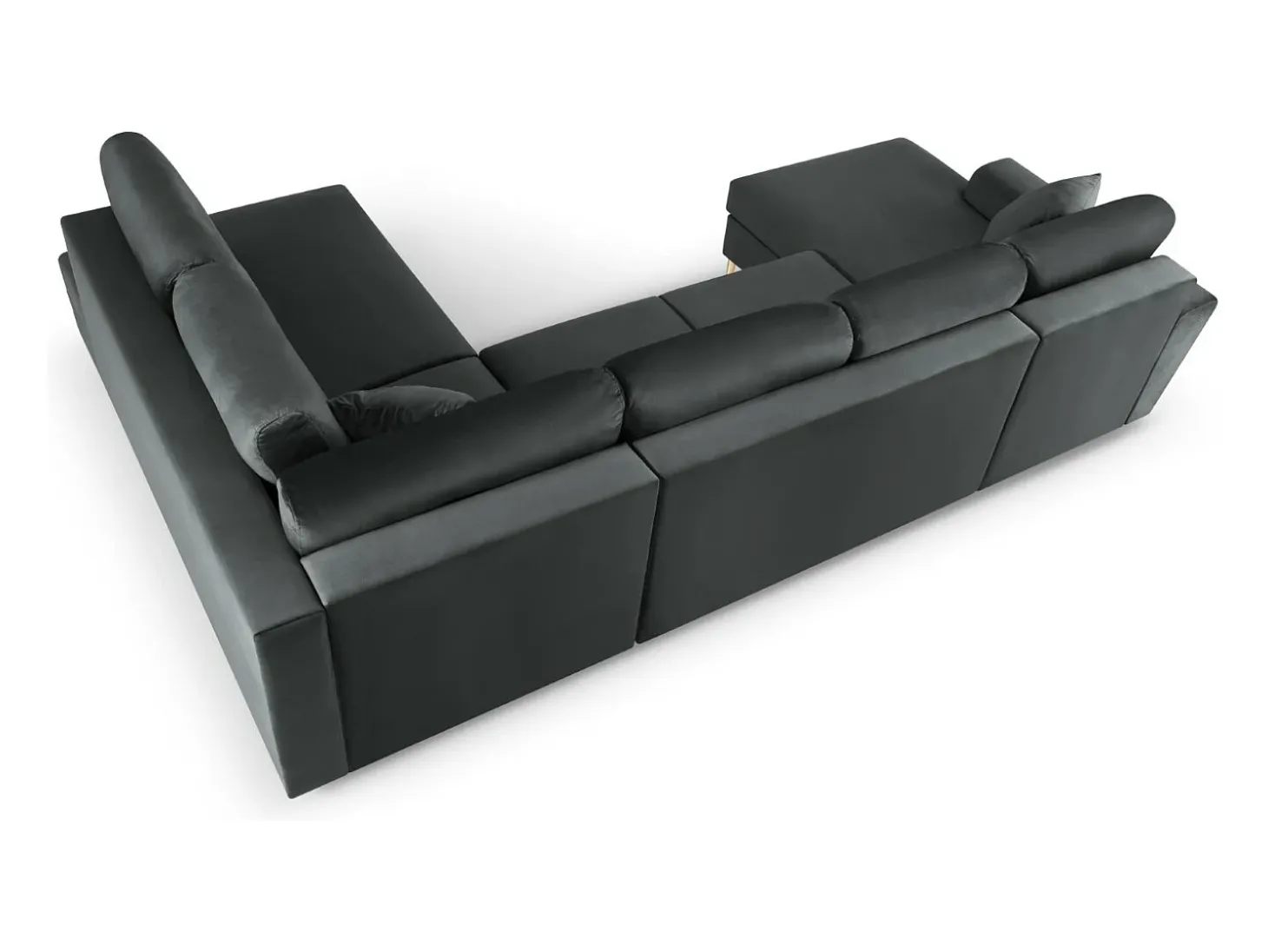 Cosmopolitan Design - Sofá panorâmico convertível em linha reta com caixa de arrumação "Kyoto" 7 lugares em veludo cinza escuro - 313x194x88cm